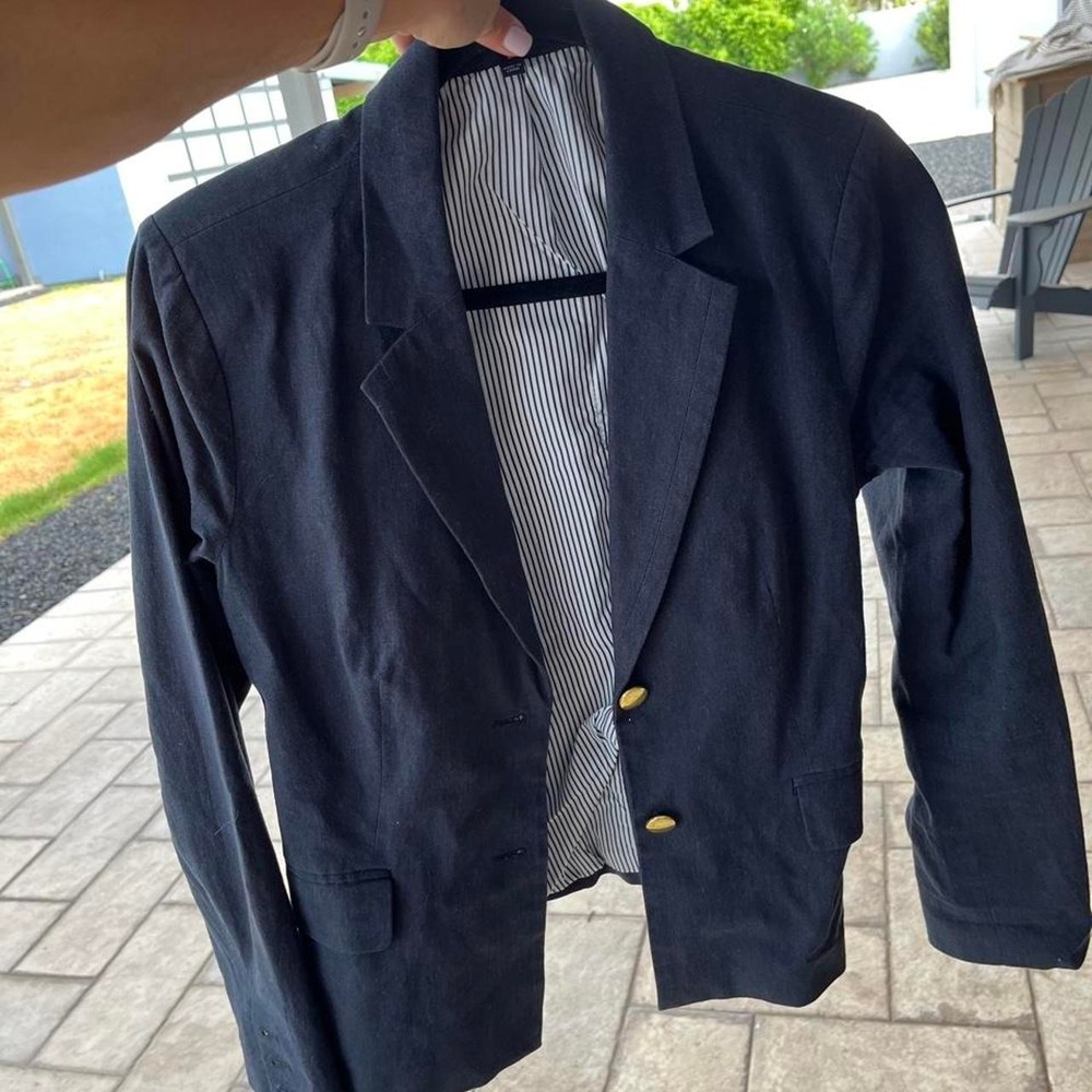 Harve Benard Vintage Navy Linen Blazer Gold Button Nautical Sz 6